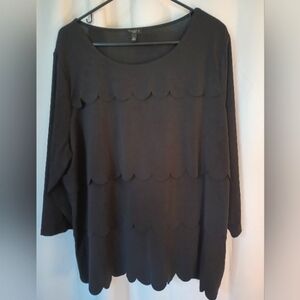 Talbots Womens Slinky Top Size 2X Black Scallop Layered Stretch Minimalist